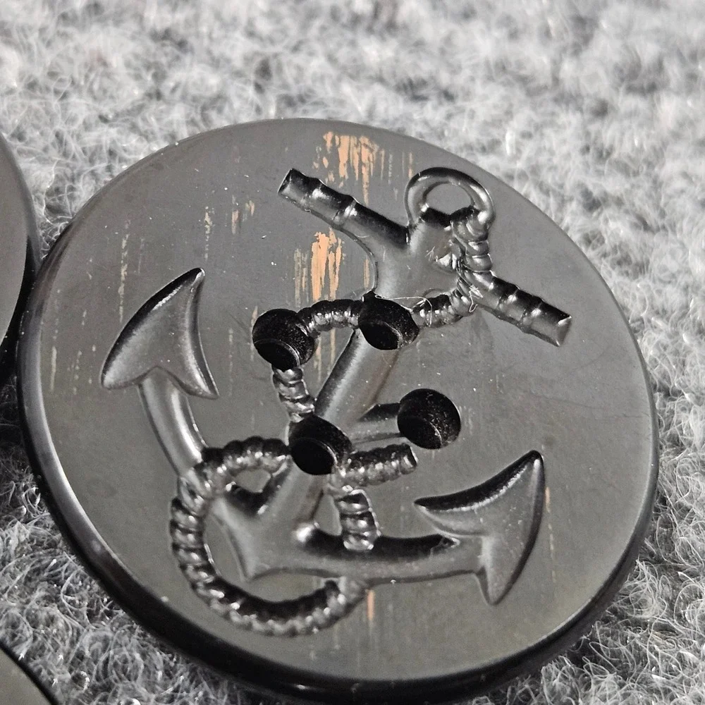 Vintage US Navy Anchor Buttons 1 Inch Black Metal Peacoat Style‎ 8 Lot Wool Coat